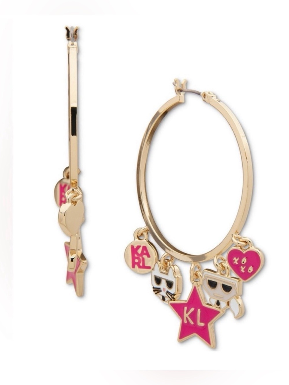 Karl Lagerfeld 🌸KL1032 Earrings with Bright Pink Star & Charm Drops-New - Picture 5 of 6